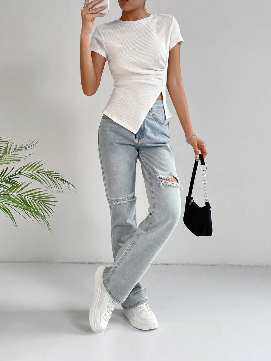 ESSNCE | TOP RUCHÉ ASYMÉTRIQUE SOLIDE