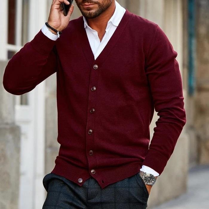 Cardigan V-Cou Vintage pour Hommes