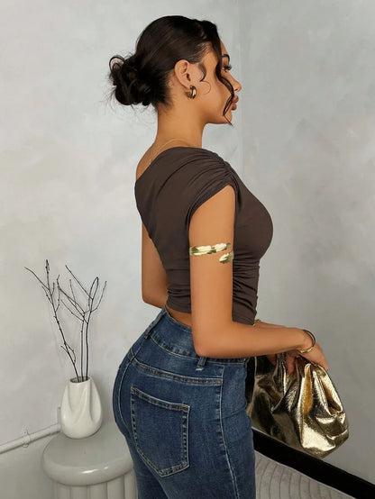 POÉSELLE | TOP RUCHÉ ASYMÉTRIQUE ÉPAULE OBLIQUE