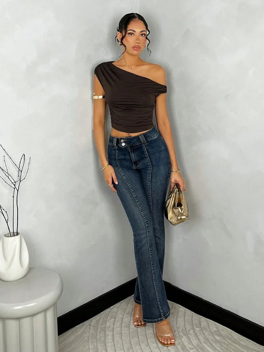 POÉSELLE | TOP RUCHÉ ASYMÉTRIQUE ÉPAULE OBLIQUE