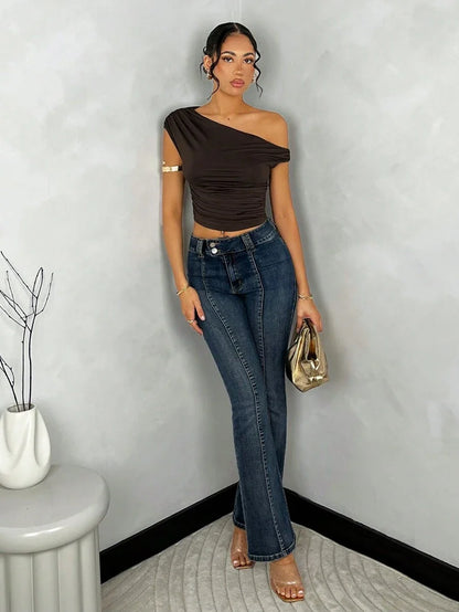 POÉSELLE | TOP RUCHÉ ASYMÉTRIQUE ÉPAULE OBLIQUE