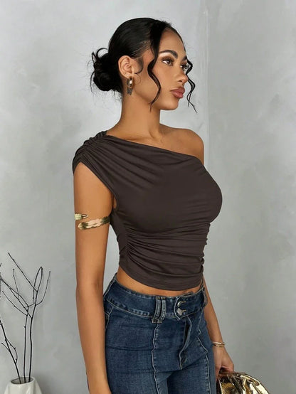 POÉSELLE | TOP RUCHÉ ASYMÉTRIQUE ÉPAULE OBLIQUE