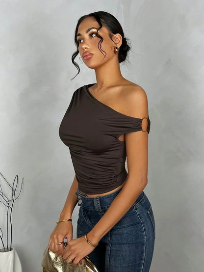 POÉSELLE | TOP RUCHÉ ASYMÉTRIQUE ÉPAULE OBLIQUE