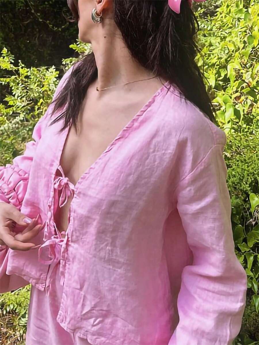 INAWLY | BLOUSE CASUAL À COL LIÉ ET MANCHES FLARE