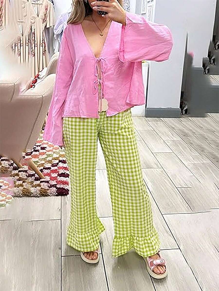 INAWLY | BLOUSE CASUAL À COL LIÉ ET MANCHES FLARE