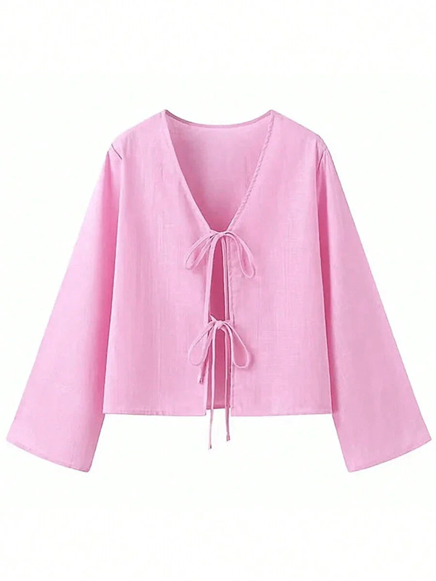 INAWLY | BLOUSE CASUAL À COL LIÉ ET MANCHES FLARE