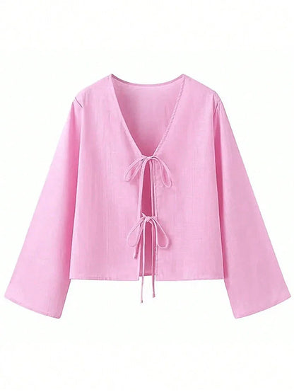 INAWLY | BLOUSE CASUAL À COL LIÉ ET MANCHES FLARE