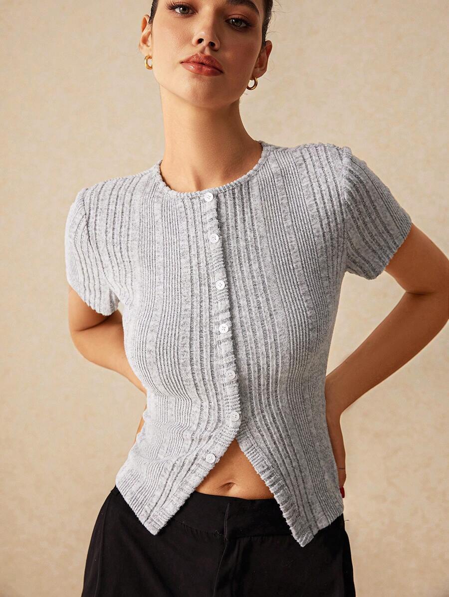 POÉSELLE | TEE COURT CÔTELÉ COURTES MANCHES