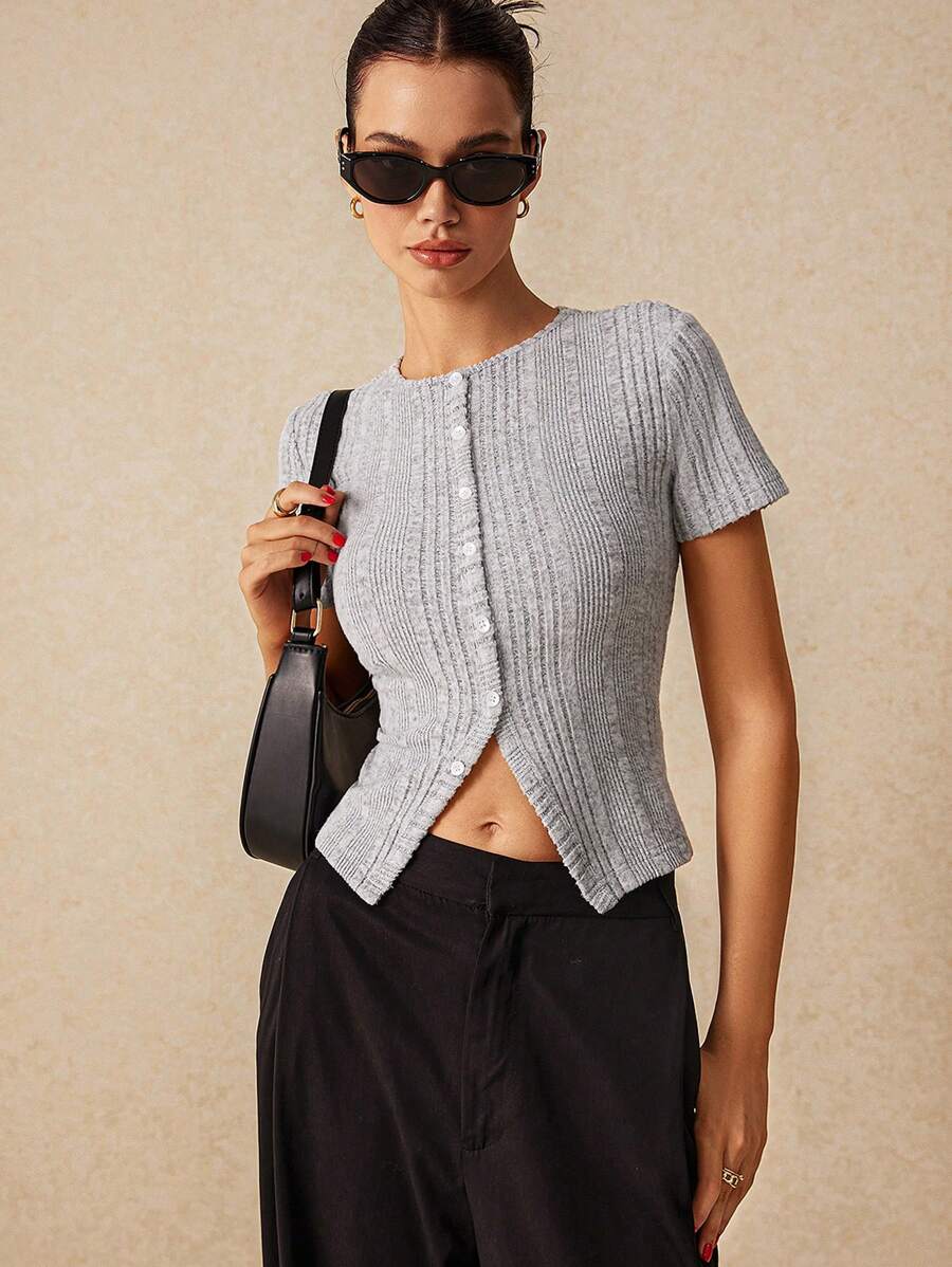 POÉSELLE | TEE COURT CÔTELÉ COURTES MANCHES