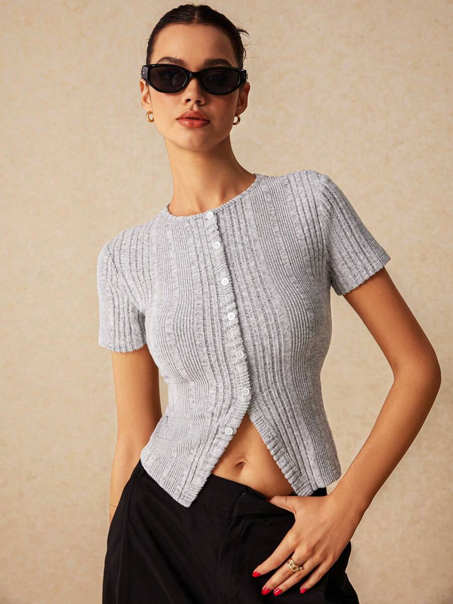 POÉSELLE | TEE COURT CÔTELÉ COURTES MANCHES