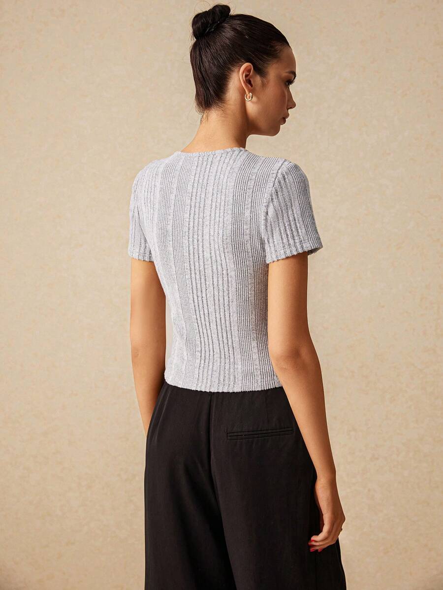 POÉSELLE | TEE COURT CÔTELÉ COURTES MANCHES