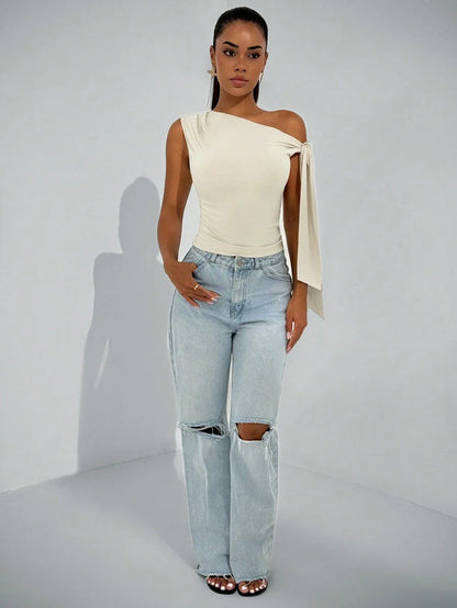 BAE | BLOUSE COL ASYMÉTRIQUE LIÉ ÉPAULE