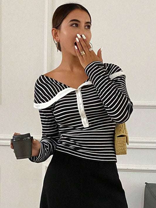 LIVESSO | T-SHIRT RAYÉ V-COL MANCHES LONGUES SLIM FIT