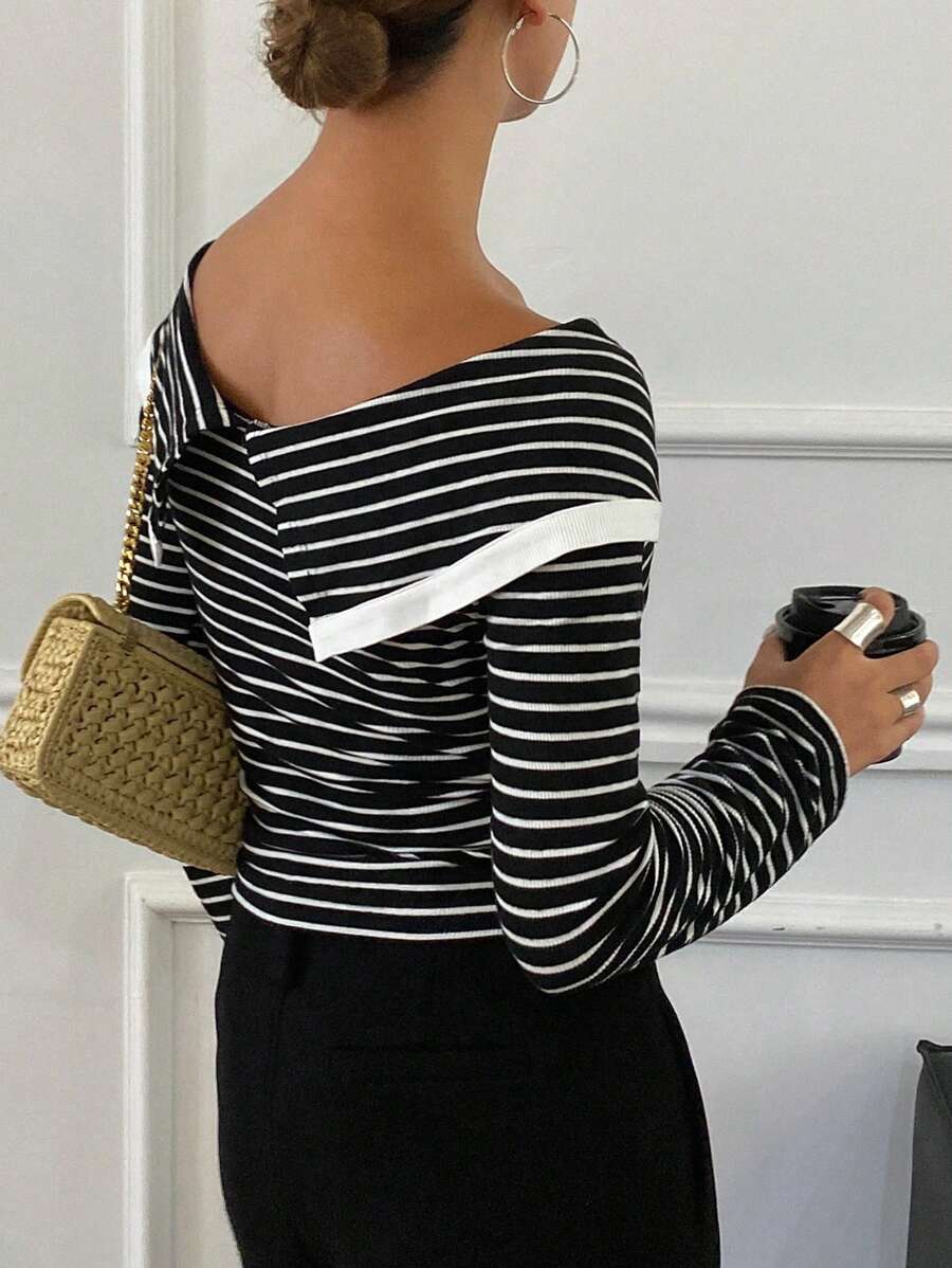 LIVESSO | T-SHIRT RAYÉ V-COL MANCHES LONGUES SLIM FIT