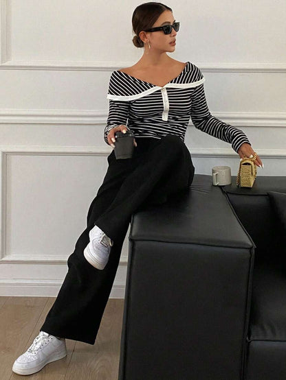 LIVESSO | T-SHIRT RAYÉ V-COL MANCHES LONGUES SLIM FIT