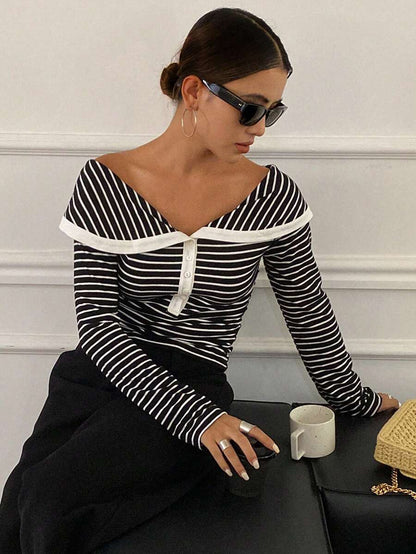 LIVESSO | T-SHIRT RAYÉ V-COL MANCHES LONGUES SLIM FIT