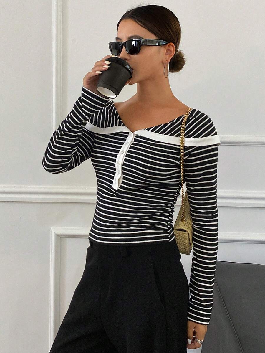 LIVESSO | T-SHIRT RAYÉ V-COL MANCHES LONGUES SLIM FIT