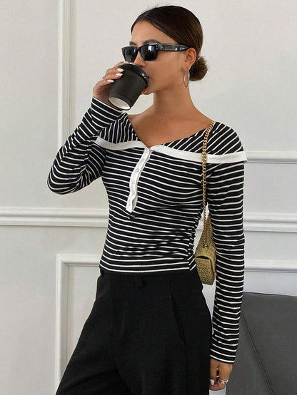 LIVESSO | T-SHIRT RAYÉ V-COL MANCHES LONGUES SLIM FIT