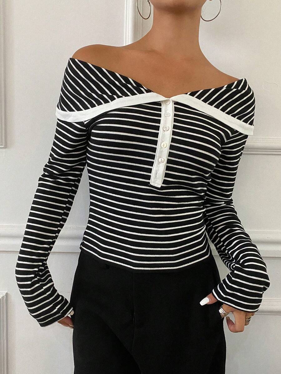 LIVESSO | T-SHIRT RAYÉ V-COL MANCHES LONGUES SLIM FIT