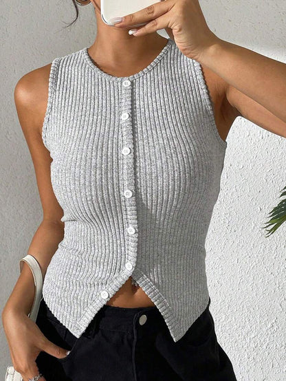 POÉSELLE | TOP RIBBED HEM DÉCOUPÉ FEMME