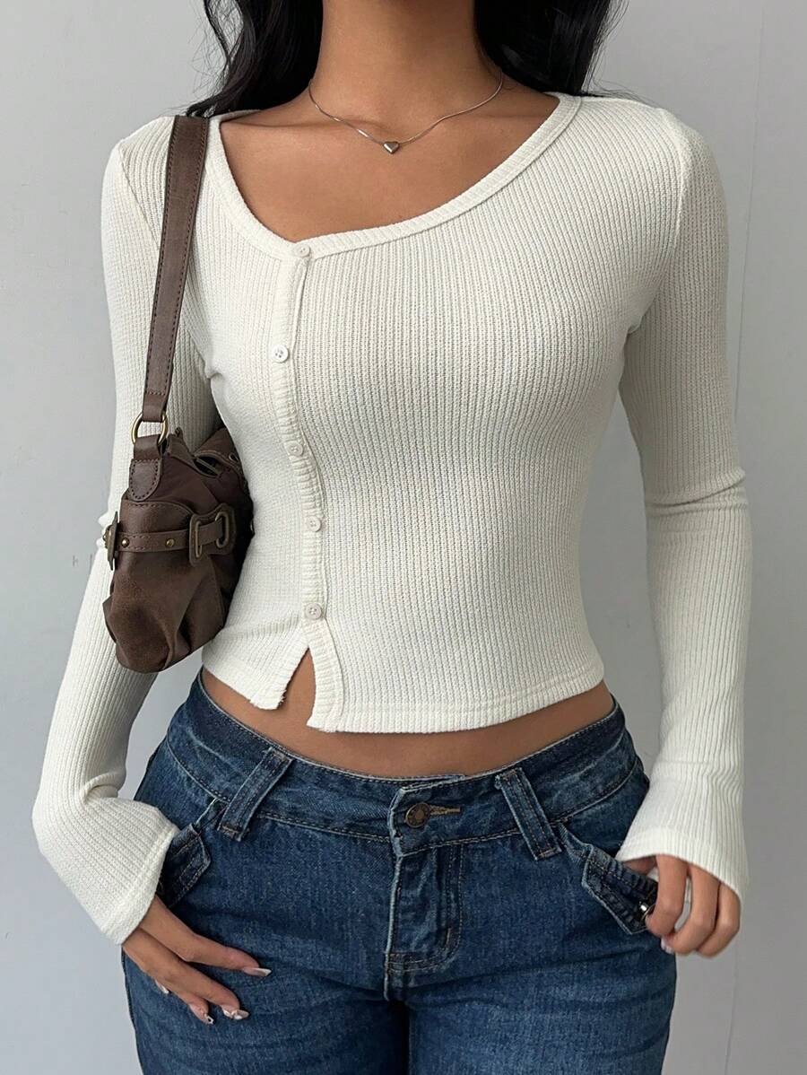 BASICS | TOP SOLIDE EN MAILLE À MANCHES LONGUES