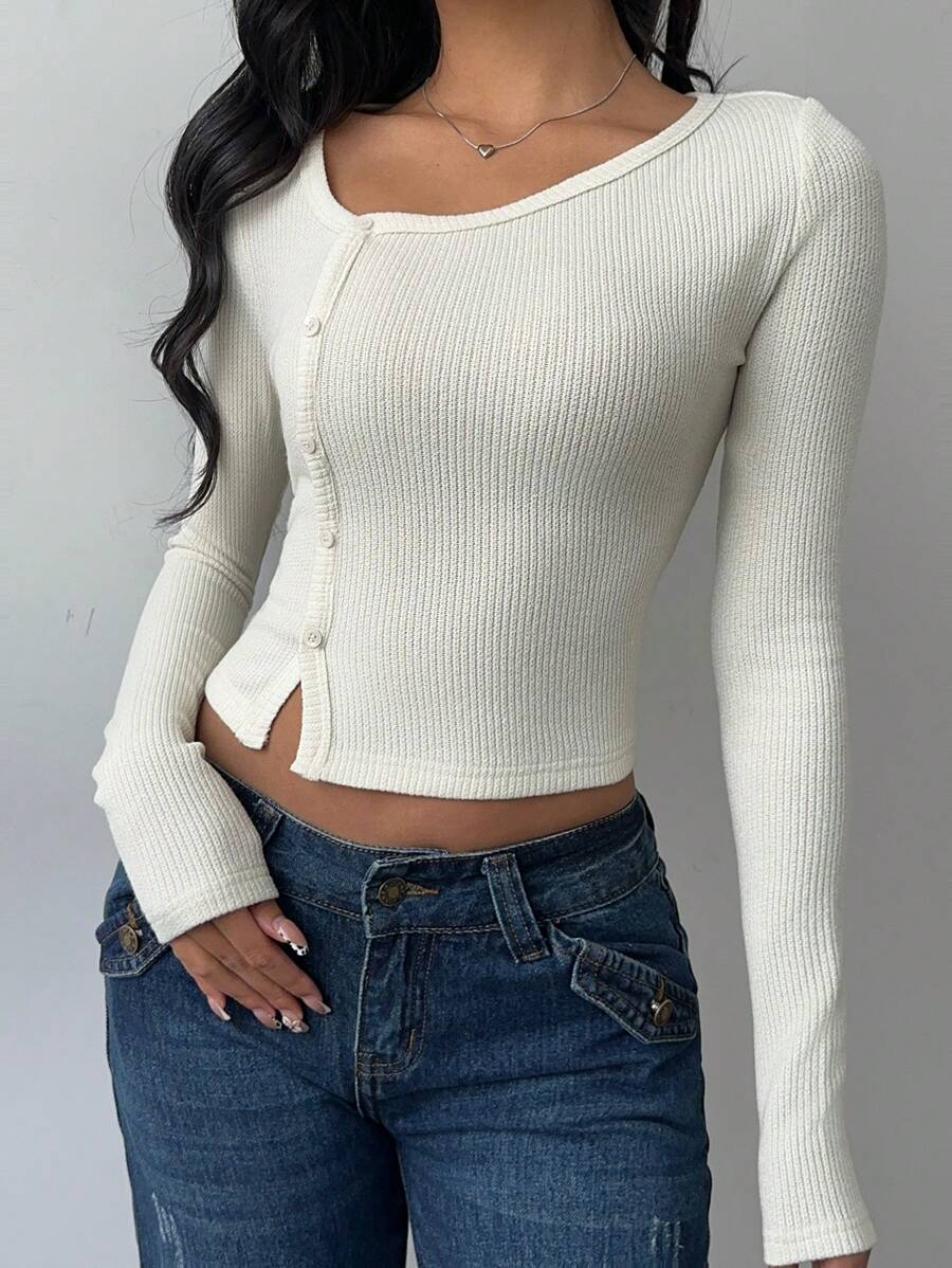 BASICS | TOP SOLIDE EN MAILLE À MANCHES LONGUES