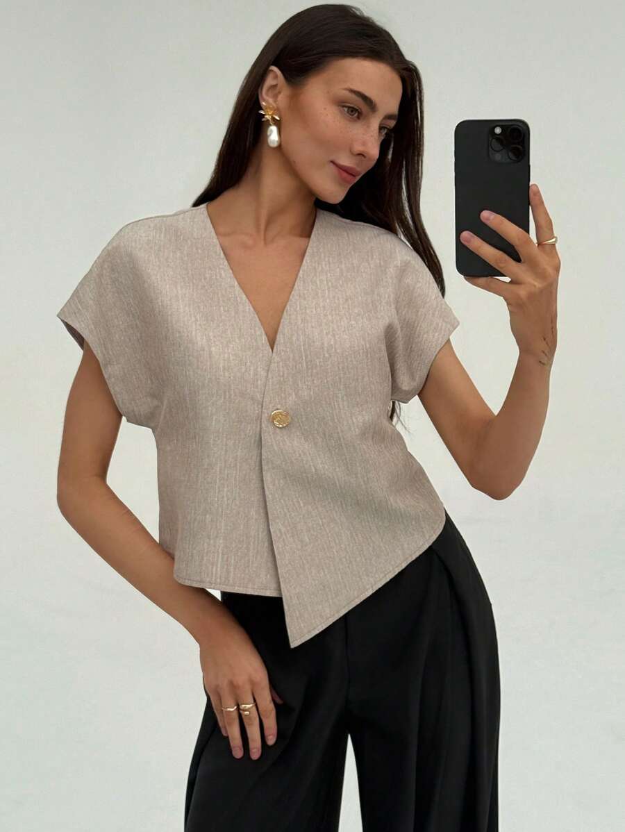 ALORUH | CHEMISE CASUAL ASYMÉTRIQUE ET MANCHES BAT