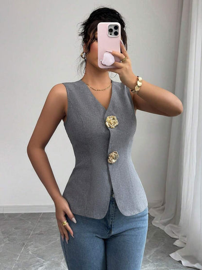 RAFFERIZA | TOP COL V ROSE DORÉ BOUTONS