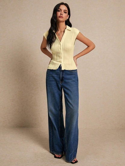 POÉSELLE | TEE TEXTURÉ À BOUTON AVANT