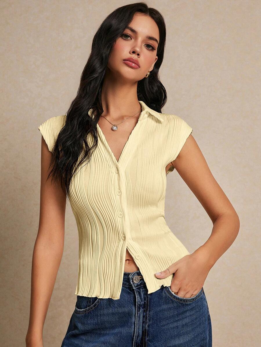 POÉSELLE | TEE TEXTURÉ À BOUTON AVANT