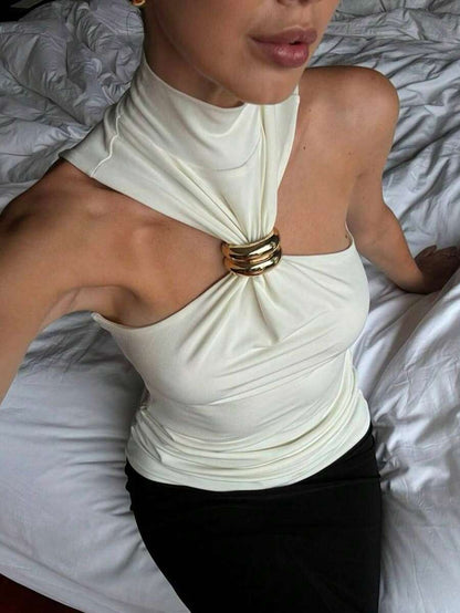 INAWLY | CAMISOLE FLORALE PANNEAU DESSIN ASYMÉTRIQUE