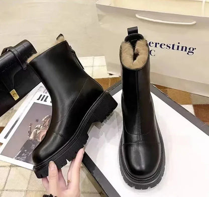 Bottes d’Hiver en Cuir Élégantes, Chaudes et Antidérapantes