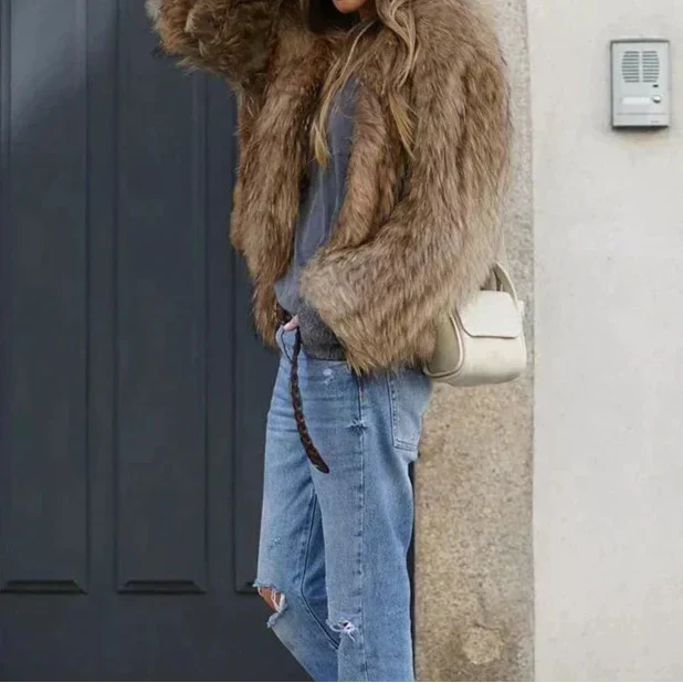 Manteau d'hiver en fausse fourrure pour femmes