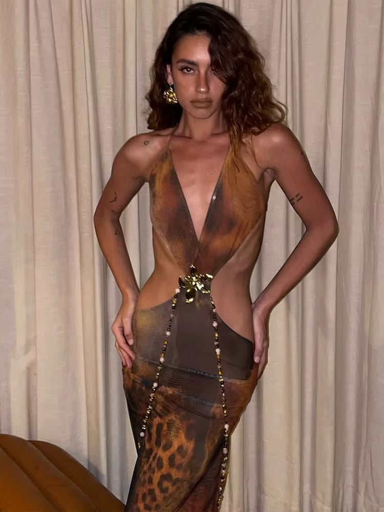 WILD LUX | MAXI ROBE LÉOPARD À LACETS